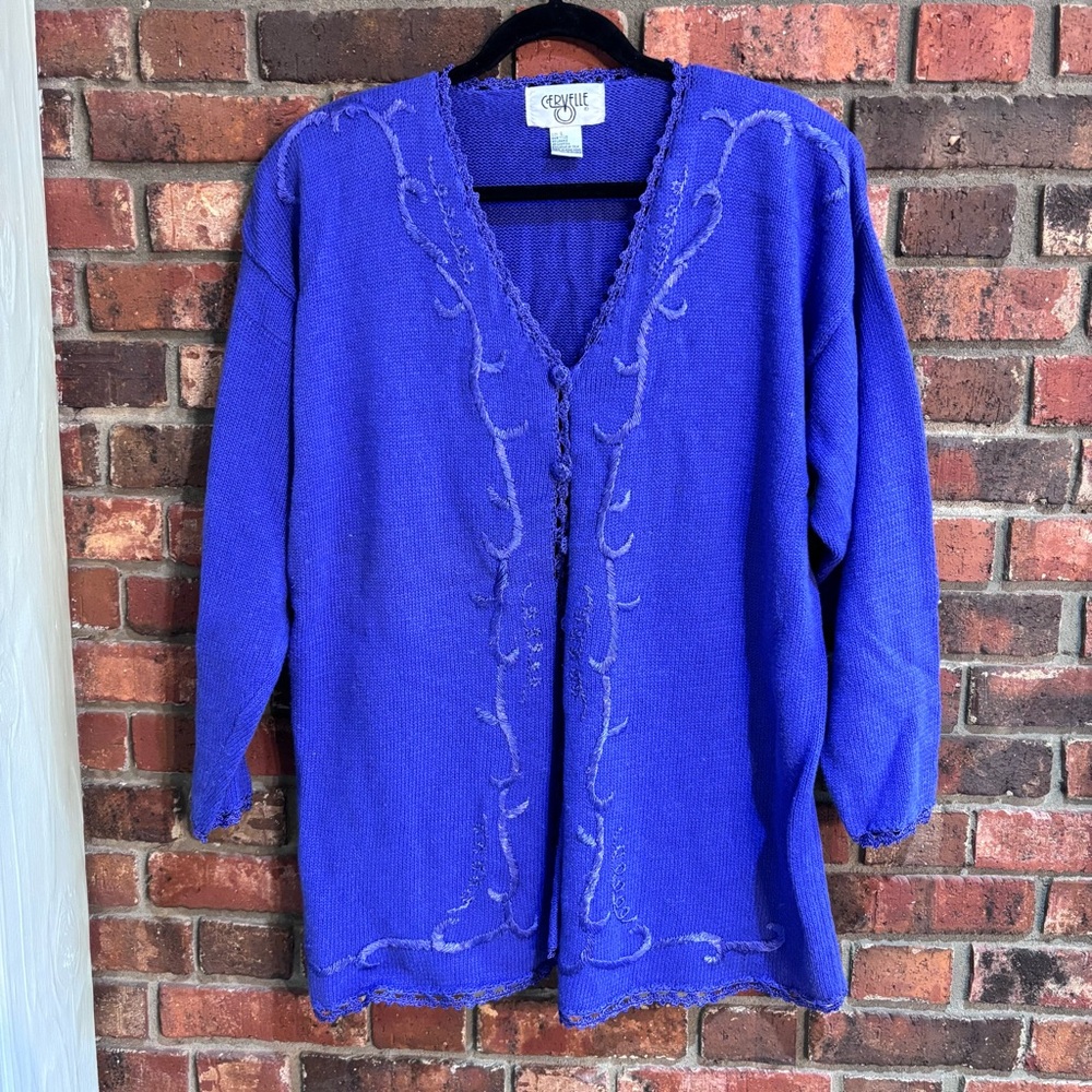 Cervelle womens vintage embroidered cottagecore grandma cardigan sweater L